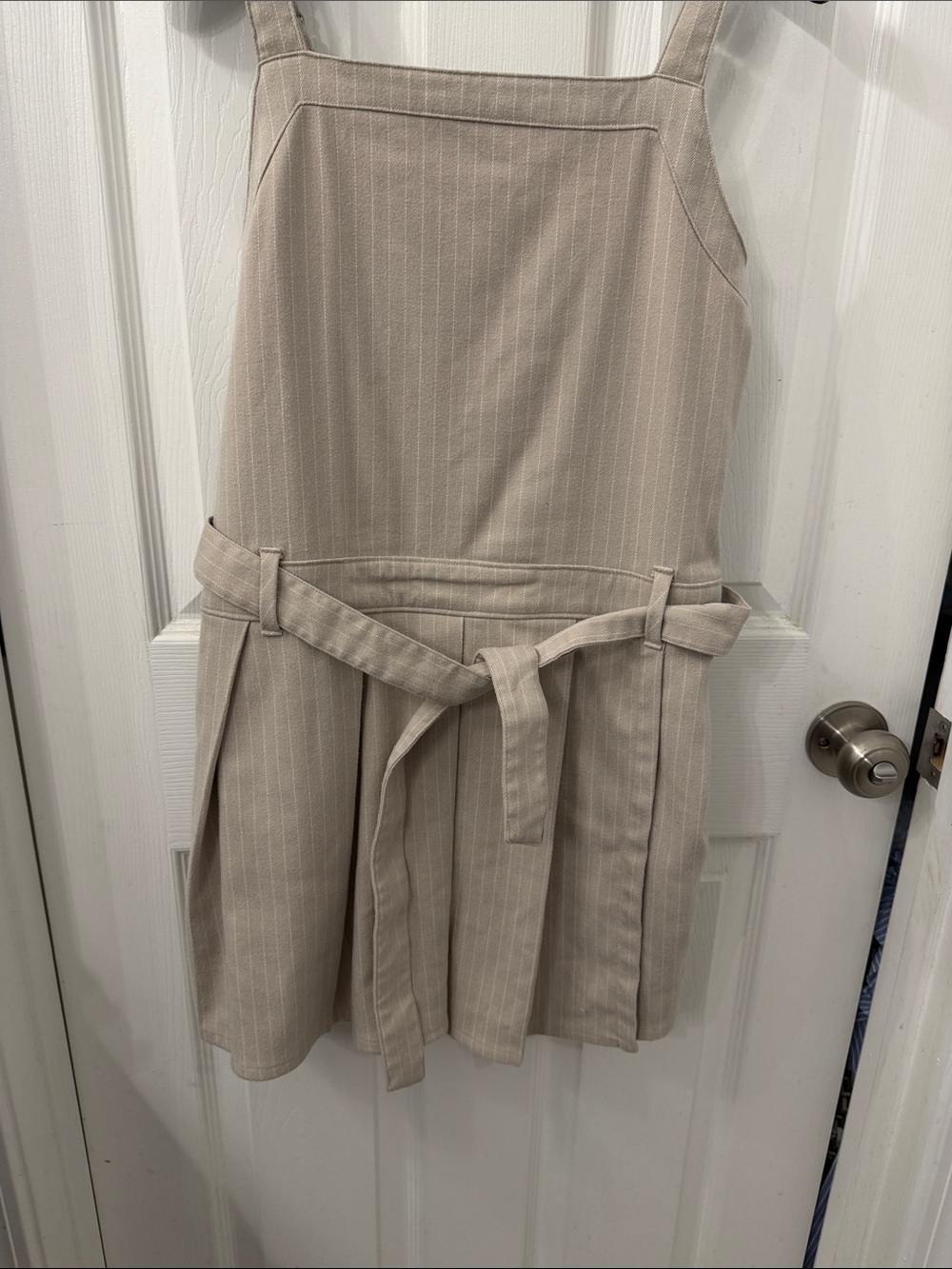 abercrombie kids Beige Pinstripe Pinafore with Waist Tie